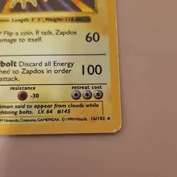 Wizards Pokemon TCG Zapdos 16/102 Base Set Holo Rare Unlimited 90 HP EN 1999 - Image 4