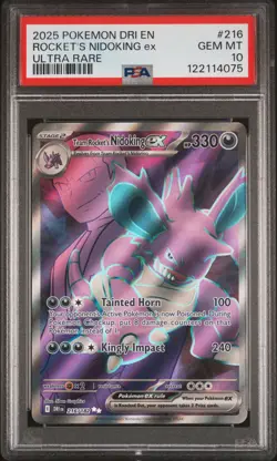 2025 POKEMON DRI EN-DESTINED RIVALS ULTRA RARE TEAM ROCKET'S NIDOKING EX PSA 10 - Image 1