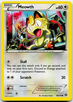 Meowth 88/114 C Steam Siege Pokemon Masakazu Fukuda NM/M - Image 1