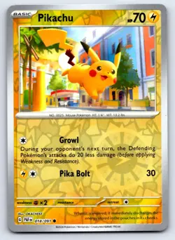 Pikachu 018/091 Common Paldean Fates Pokemon Reverse Holo NM/M - Image 1