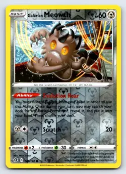 Galarian Meowth 126/192 Common Rebel Clash Pokemon Reverse Holo NM/M - Image 1