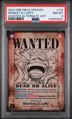 2024 ONE PIECE EMPERORS IN THE NEW WORLD WANTED AA #119 MONKEY D. LUFFY PSA 8 - Image 1