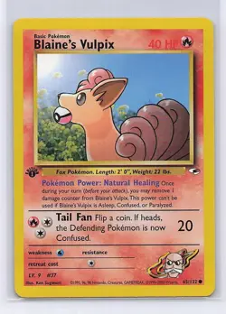 Blaine's Vulpix 65/132 Common Gym Heroes Pokemon 1st Edition Lightly Played - Image 1