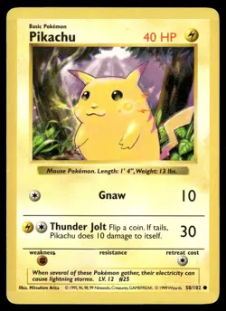 Pikachu 58/102 Common Base Set Shadowless Pokemon Unlimited MP - Image 1