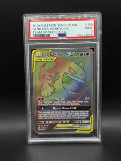 2019 Pokemon Sun & Moon Team Up Gengar & Mimikyu GX Secret Rainbow #186 PSA 9🔥 - Image 1