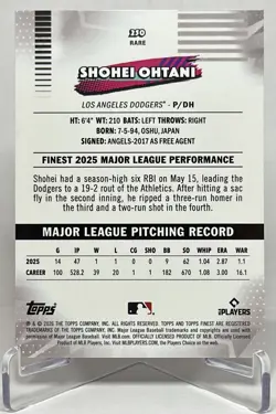 SHOHEI OHTANI Topps Finest Rare #250, Uncommon Electric Sluggers Refractor🔥💎🔥 - Image 3