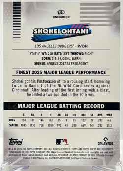 SHOHEI OHTANI Topps Finest Rare #250, Uncommon Electric Sluggers Refractor🔥💎🔥 - Image 5