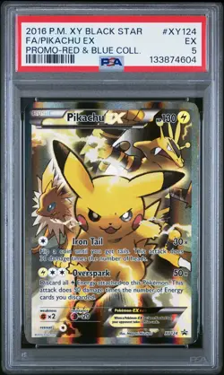2016 Pokemon Xy Black Star Promo Pikachu EX Fa Red & Blue Coll. PSA 5 #XY124 - Image 1