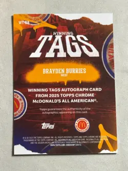 2025 Topps Chrome Mcdonald's All-American Refractor Brayden Burries Auto #WT-BB - Image 2