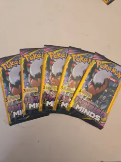Lot of 5 Pokemon Sun And Moon Unified Minds 3-card Booster Pack!Mini Pack! - Image 1