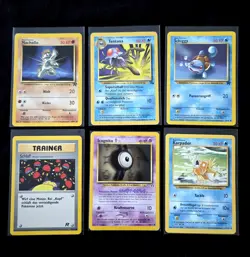 6x German Vintage Card Pokemon Tcg Cards Snorlax Squirtle Unown Machop Magikarp - Image 1