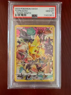 Pikachu Crown Zenith PSA 10 GEM MT Full Art 2023 - Graded Pokemon Card Sinner - Image 1