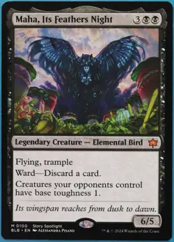 Maha, Its Feathers Night Bloomburrow NM Black Mythic Rare CARD (514286) ABUGames - Image 1