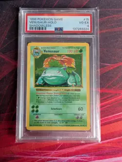 1999 POKEMON GAME BASE SET SHADOWLESS #15 VENUSAUR-HOLO PSA 4 - Vintage WOTC - Image 1