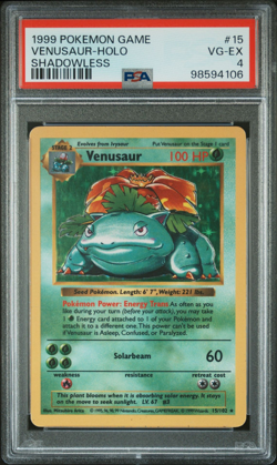 1999 POKEMON GAME BASE SET SHADOWLESS #15 VENUSAUR-HOLO PSA 4 - Vintage WOTC - Image 1