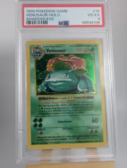 1999 POKEMON GAME BASE SET SHADOWLESS #15 VENUSAUR-HOLO PSA 4 - Vintage WOTC - Image 2