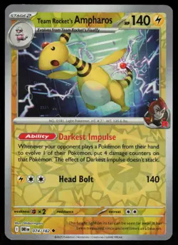 Team Rocket's Ampharos 074/182 Uncommon Destined Rivals Pokemon Reverse Holo NM - Image 1