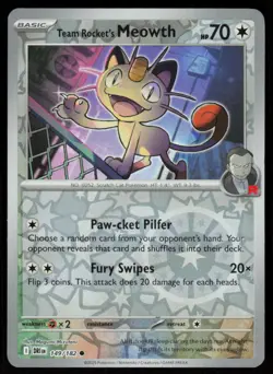 Team Rocket's Meowth 149/182 Common Destined Rivals Pokemon Reverse Holo NM - Image 1