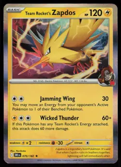 Team Rocket's Zapdos 070/182 Rare Destined Rivals Pokemon Holo Near Mint - Image 1