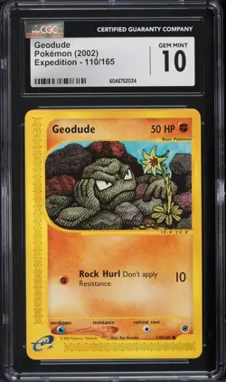 CGC 10 GEM MINT Geodude 2002 Expedition 110/165 Pokemon Card - Image 1