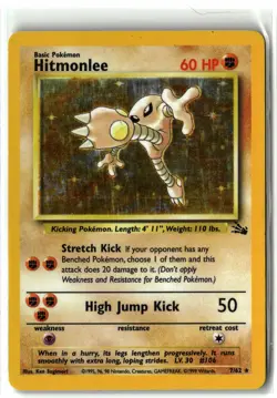 1999 Hitmonlee ⭐ 7/62 Holo Rare WOTC Vintage Fossil Pokemon LP/MP Tiny Crease - Image 1