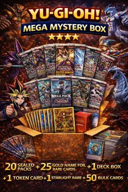 Yu-Gi-Oh! MEGA Mystery Box 🔥 20 Sealed Packs + Starlight Rare + Gold Foils! - Image 1