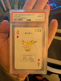 Pokemon 1996 Zapdos 145A 4 Of Diamonds Green Playing Card Japanese GEM MT PSA 10 - Image 1