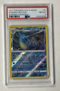 2017 Pokemon Sun & Moon Kingdra Reverse Foil Burning Shadows #31 PSA 8 NM-MT - Image 1