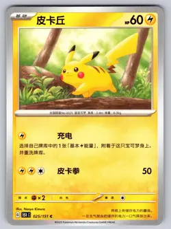 Pikachu 025/151 Collect 151 Chinese Pokemon Near Mint - Image 1