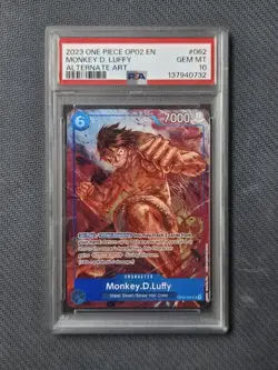 2023 ONE PIECE OP02 PARAMOUNT WAR ALTERNATE ART #062 MONKEY D. LUFFY PSA 10 - Image 1