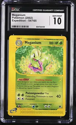 CGC 10 GEM MINT Meganium 2002 Expedition 54/165 Pokemon Card - Image 1