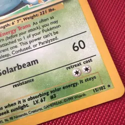Pokemon Venusaur Base Set 15/102 Holo Rare Unlimited English 1999 100 HP - Image 5