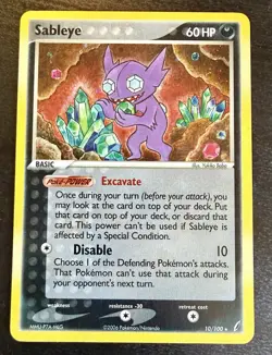 Pokemon TCG Sableye Crystal Guardians 10/100 Holo Rare Card 2006 English LP - Image 1