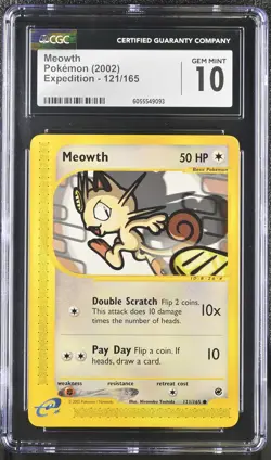 CGC 10 GEM MINT Meowth 2002 Expedition 121/165 Pokemon Card - Image 1