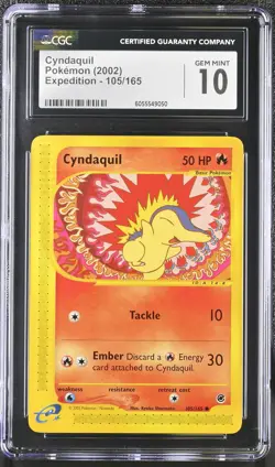 CGC 10 GEM MINT Cyndaquil 2002 Expedition 105/165 Pokemon Card - Image 1