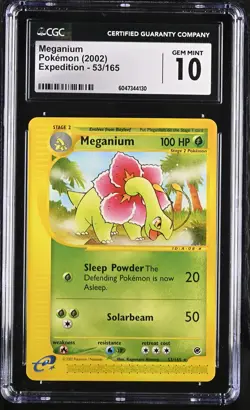 CGC 10 GEM MINT Meganium 2002 Expedition 53/165 Pokemon Card - Image 1
