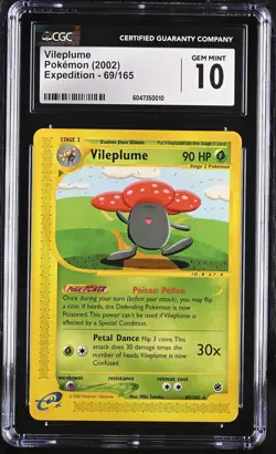CGC 10 GEM MINT Vileplume 2002 Expedition 69/165 Non-Holo Rare Pokemon Card - Image 1