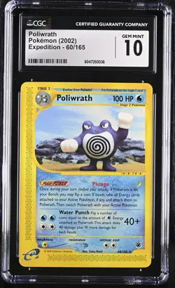 CGC 10 GEM MINT Poliwrath 2002 Expedition 60/165 Non-Holo Rare Pokemon Card - Image 1