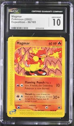 CGC 10 GEM MINT Magmar 2002 Expedition 86/165 Pokemon Card - Image 1