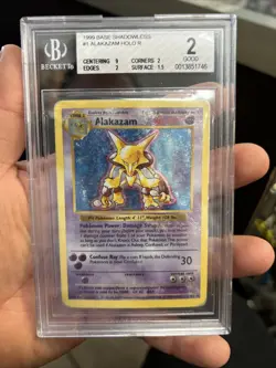 Rare Vintage Base Set Shadowless Pokemon Card Alakazam Holo 1/102 Graded BGS 2 - Image 1