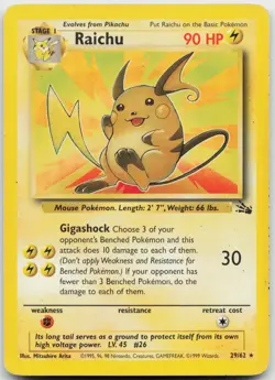 Raichu 29/62 Rare Fossil Unlimited Heavily Played - Image 1