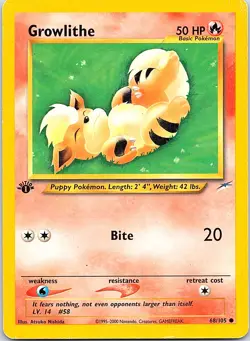 Growlithe 68/105 Common Neo Destiny Pokemon 1st Edition Damaged - Image 1
