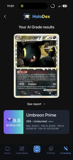 Pokemon TCG Umbreon Prime Undaunted Holo Rare 86/90 EXTREMLY CLEAN! GRADE IT!! - Image 2