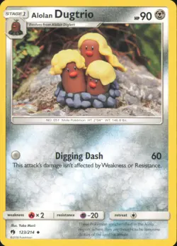 Alolan Dugtrio 123/214 Uncommon Lost Thunder Pokemon LP - Image 1