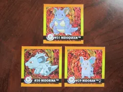 NIDOQUEEN 31 NIDORINA 30 NIDORAN 29 POKEMON ARTBOX 3 STICKER LOT 1999 NM - Image 1