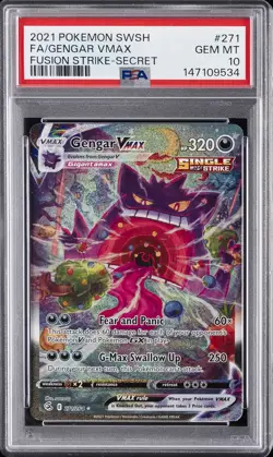 2021 POKEMON SWORD & SHIELD FUSION STRIKE SECRET FULL ART/GENGAR VMAX PSA 10 - Image 1