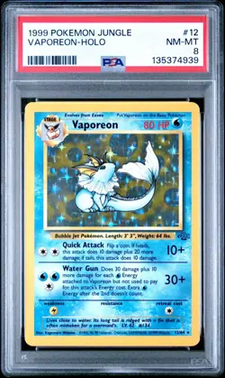 Vaporeon 12 PSA 8 Holo Jungle Unlimited Pokemon TCG Near Mint NM-MT Vintage 1999 - Image 1