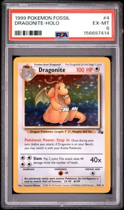 PSA 6 1999 Pokemon TCG Fossil Dragonite Holo Rare 4/62 English - Image 1