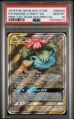 2019 POKEMON SM BLACK STAR PROMO #SM229 FULL ART/VENUSAUR & SNIVY GX PSA 10 - Image 1