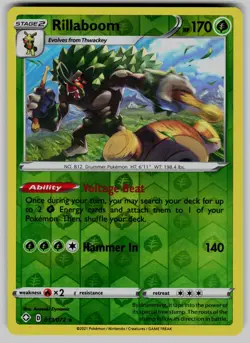 Rillaboom 013/072 Holo Rare Shining Fates Pokemon Reverse Holo Near Mint - Image 1
